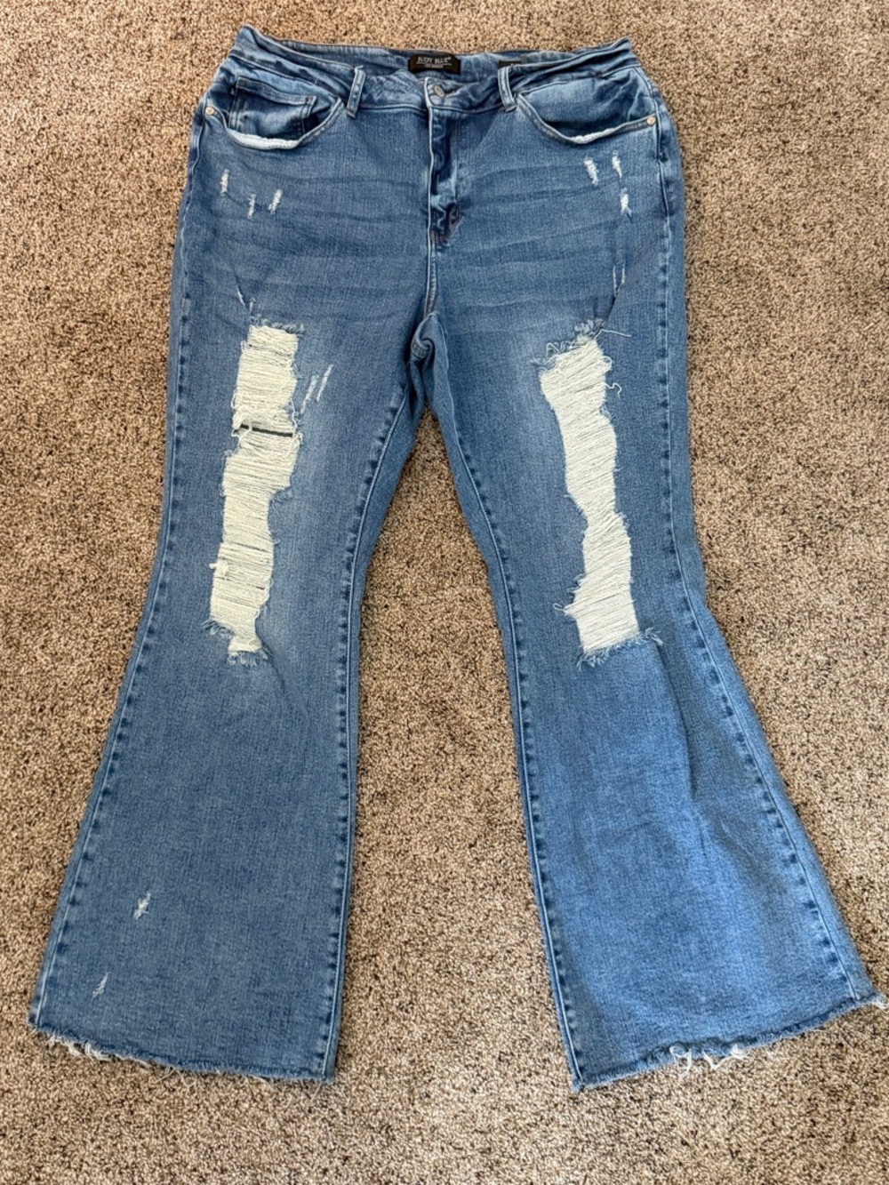 Judy Blue Distressed Medium Blue Flare Jeans with Raw Hem